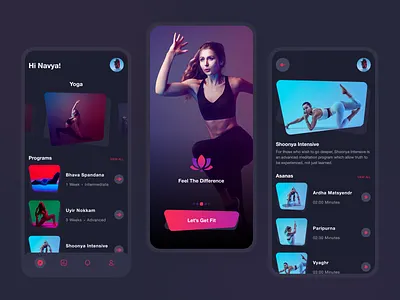 Yoga & Meditation App app clean dark mode dark theme dark ui design exercise fitness meditate relaxing ui ux wellness yoga yoga app yoga pose