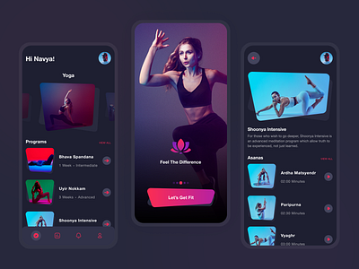 Yoga & Meditation App app clean dark mode dark theme dark ui design exercise fitness meditate relaxing ui ux wellness yoga yoga app yoga pose