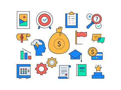 Business and trainings - colorful flat icons business coaching design education finance flat design icon line management style training vector