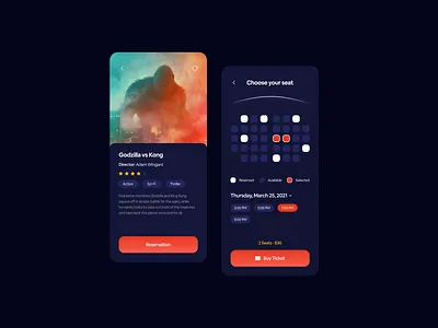 Cinema App app cinema cinema app dark mode darkmode design figma movie app movie theater movie ticket movie tickets ticket typography ui uidesign uidesigner uiux ux uxdesign uxui