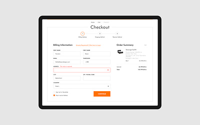 Checkout page for Bedrenaetter magento website basov bed bedroom bedtime checkout checkout form checkout page ecommerce ecommerce design eu interior magento 2 magento2ecommerce minimal orange responsive shop store ui web