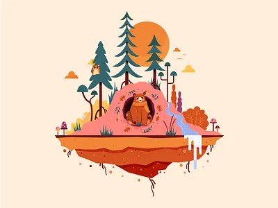 Children's Book Illustrations bear book design childrens book design earth illustration landscape narrative owl pink storytelling sunshine trees vector