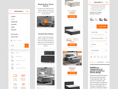 Mobile version pages for Bedrenaetter / Magento website basov bed bedroom bedroom design bedroom furniture ecommerce ecommerce design interior magento magento2ecommerce mattress minimal orange responsive shop store theme ui ui ux ui design