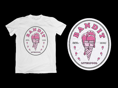 BANDIT - T-SHIRT DESIGN, 'ICE CREAM' branding design halftone hand drawn illustration illustrator merchandise retro stickers t shirt design typography