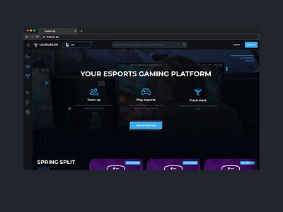 Leagues.gg - Esport gaming platform branding dark dark mode esport esport platform esports frontpage gaming interface interface design landing page landing page ui league of legends riot games ui ux web design