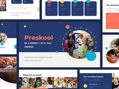 Preskool - Kindergarten Presentation Template child childhood children classroom creative e learning education flyers fun kid kids kinder kindergarten learning nursery powerpoint template preschool presentation school tutor