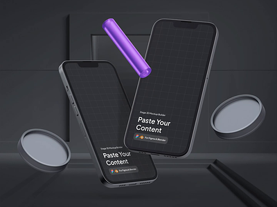 Paste Your Content | Stage 3D Mockup Builder 3d app blender clean creative cute dark mode figma minimal ui ui design uiscore web design