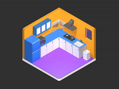 Isometric kitchen animation 3d 3danimation animation c4d isometric kitchen room