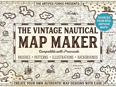 Vintage Nautical Map Maker - Procreate charts island islands map mapping maps monster monsters nautical nautical chart ocean pirate pirates procreate sea ship ships vintage