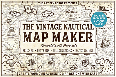 Vintage Nautical Map Maker - Procreate charts island islands map mapping maps monster monsters nautical nautical chart ocean pirate pirates procreate sea ship ships vintage