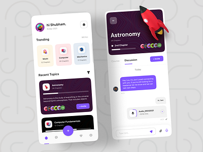 Virtual Study Group App astronomy audio chapters chat discussion education app invite study study group subjects topics trending ui users