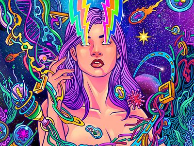 INTO THE VOID NFT Collection cosmic dna drawimg girl graphic design illustration outerspqce psychedelic space trippy