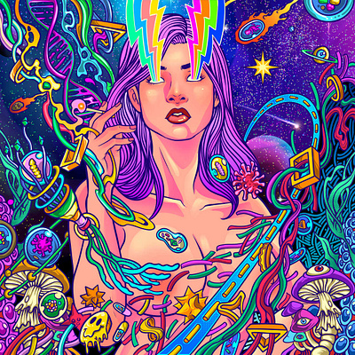 INTO THE VOID NFT Collection cosmic dna drawimg girl graphic design illustration outerspqce psychedelic space trippy