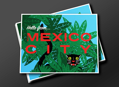 Mexico City Postcard cat cats design graphic design illustration lithograph lithography pets print printmaking rebound typography vector vintage