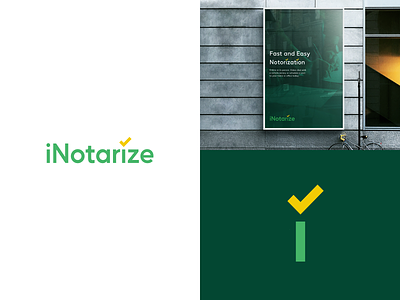 iNotarize Logo agrib branding check checkmark clean design document logo documents green yellow logo identity inotarize legal documents logo minimal minimal logo notarize notary simple visual identity wordmark