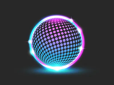 Glitter disco ball design ball logo circle logo cyber logo cyberpunk cyberpunk style digital art disco ball dotted pattern glitter ball glowing ball glowing neon gradient logo illustration logo design neon light round logo sparkles vector
