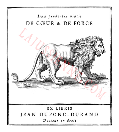 Ex-libris personnalisé bookplate design devise ex libris illustration lion logo typography