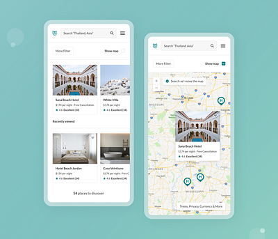 Hotel Finding & Booking App app basic design design listing listing page map listing minimal travel ui user experience user interface ux