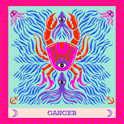 Cancer cancer cartoon character design digital illustration illustration illustrator ocean procreate retrosupplyco sea symmetrical truegritsupply zodiac