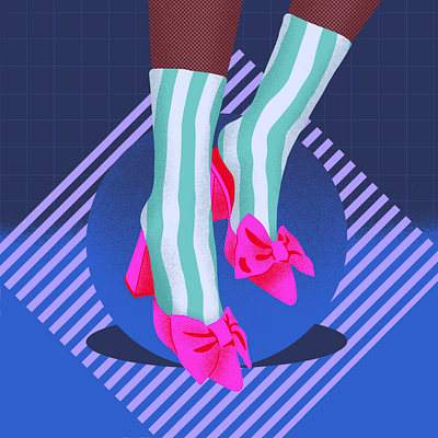 Dreamy Shoes II bow fashion geometric grid illustration procreate shoes socks stripes