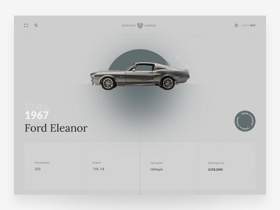 Mustang Garage car classic car commerce desktop figma ford glassmorphism muscle car mustang transport ui ux vehicle vintage web design website