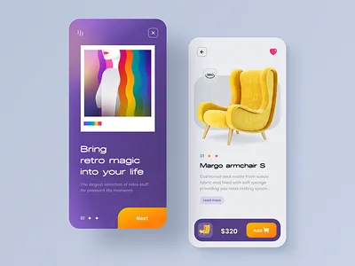 Bring Retro Magic Into Your Life app composition design ecommerce figma mobile mobile design orange retro ui ux vector vintage violet website yellow