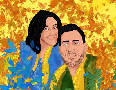 Autumn couple color couple flower fun happy ilustration procreate vector yellow