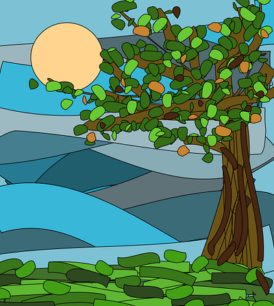 Tree blue color fun ilustration procreate sun tree vector