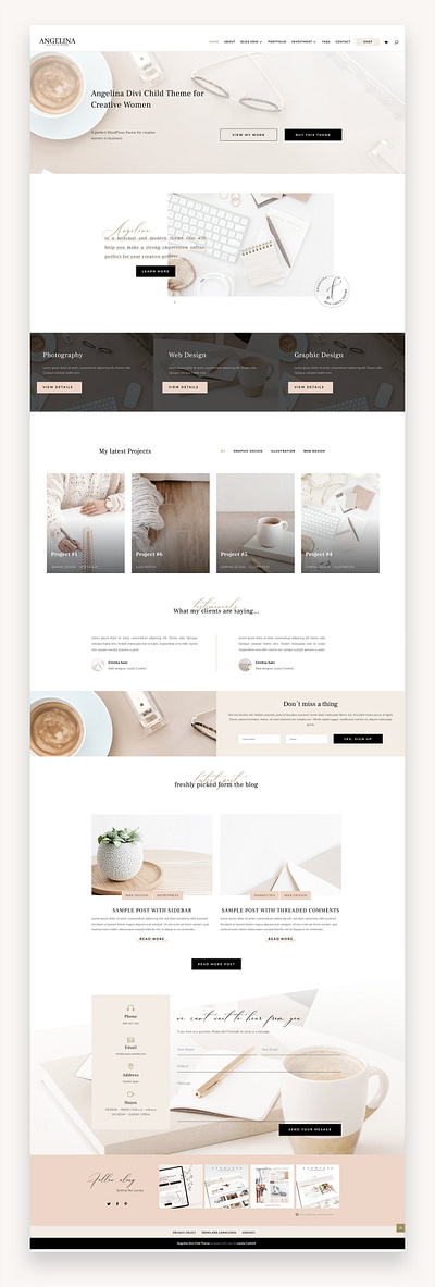 Angelina Business Divi Child Theme blog business theme theme design web design website wordpress wordpress theme