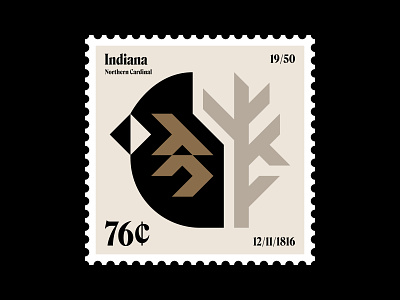 Indiana Stamp bird cardinal geometry icon illustration indiana logo midwest nature postage stamp state bird symbol tree usps