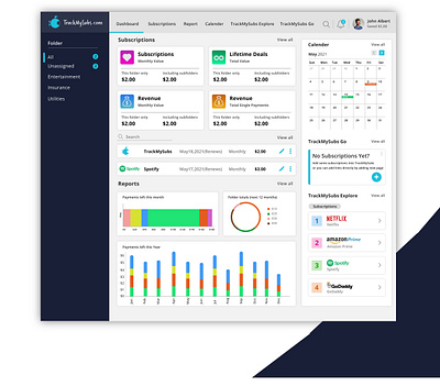 TrackMySubs Dashboard dashboard design dashboard ui