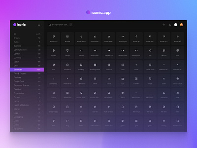 Iconic.app app app design clean clean design clean ui dark dark app dark mode dark theme dark ui free freebie freebies icon icon design icon set iconography icons minimal minimalist