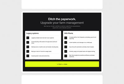 DD—005 agriculture agritech benefits comparison table design landing page micro design web design