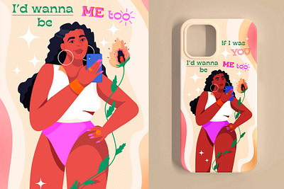 Character design for phone case black body character color colorful cute design flower girl illustration love people positive power self selfie vector woman women