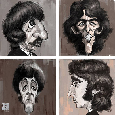 The Beatles caricature adobephotoshop art caricature cartoon digital art digital illustration drawing illustration painting procreate rock music sketch the beatles