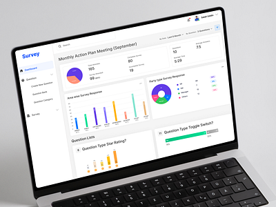 Survey Web Application UI analytics bar graph card chart clean colorful dashboard donut line chart question bank question category survey ui ui design ui ux ux design