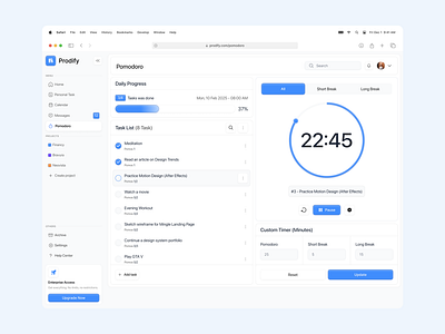 Pomodoro Timer clean dashboard design focus management minimalist pomodoro popular productivity saas task management timer trend ui ux web web app website