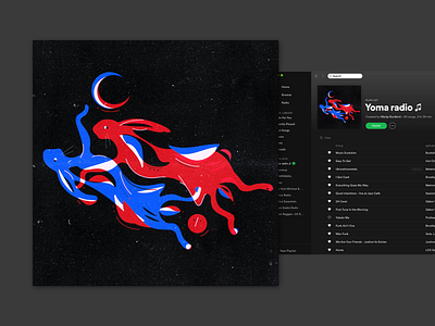 [Spotify] Playlist cover - Yoma radio ♫ blue branding cover cover art design graphicdesign illustration illustrator moons rabbit rabbits radio red spotify spotify cover stars vector