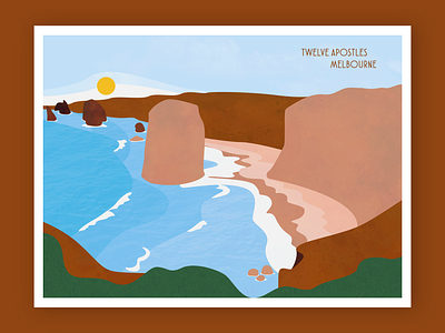 Melbourne - 12 Apostles dribbbleweeklywarmup illustration art landscape illustration melbourne nature illustration postcard