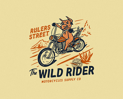 THE WILD RIDER apparel design badge design branding clothing design distressedunrest graphic design illustration tshirtdesign vintage vintage design