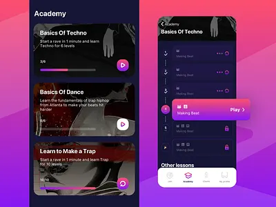Music Academy app app design application daily ui learning learning app lesson lessons mobile mobile ux music music app play process progress school app steps ui user ux