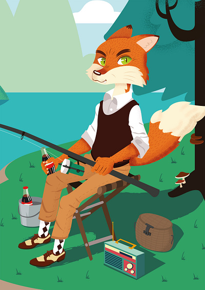 Fantastic Mr Fox detail nº2 animal forest fox illustration landscape vector