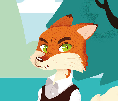 Fantastic Mr Fox detail nº3 animal forest fox illustration landscape vector