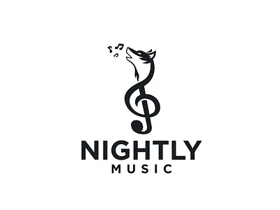 Nightly Music animal logo art black and white brandidentity branding combination logo creative designer education logo illustration logodesign logodesigner logodesigns logos music logo design simple logo vector wolf logo