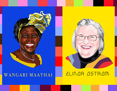 Wangari Maathai / Elinor Ostrom - Women In Exploration Project artist colorful design digitalart explorer figure fine art historical history illustration illustrator portrait vector vectorart vectorillustration vectorillustrator women womenhistorymonth womenpower womenshistory