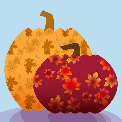 Leafy Pumpkins autumn color illustration leaves nature pumpkin vector