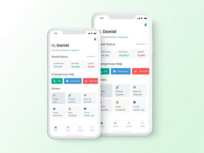 Covid-19 Home Screen Concept app design application cardlayout covid health dailyui design gidlayout health home screen homescreen interface medical mobile mobile interface uidesign visualdesign world covid