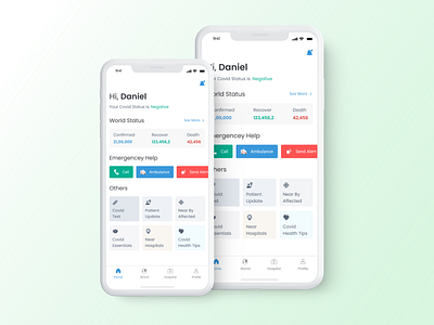 Covid-19 Home Screen Concept app design application cardlayout covid health dailyui design gidlayout health home screen homescreen interface medical mobile mobile interface uidesign visualdesign world covid