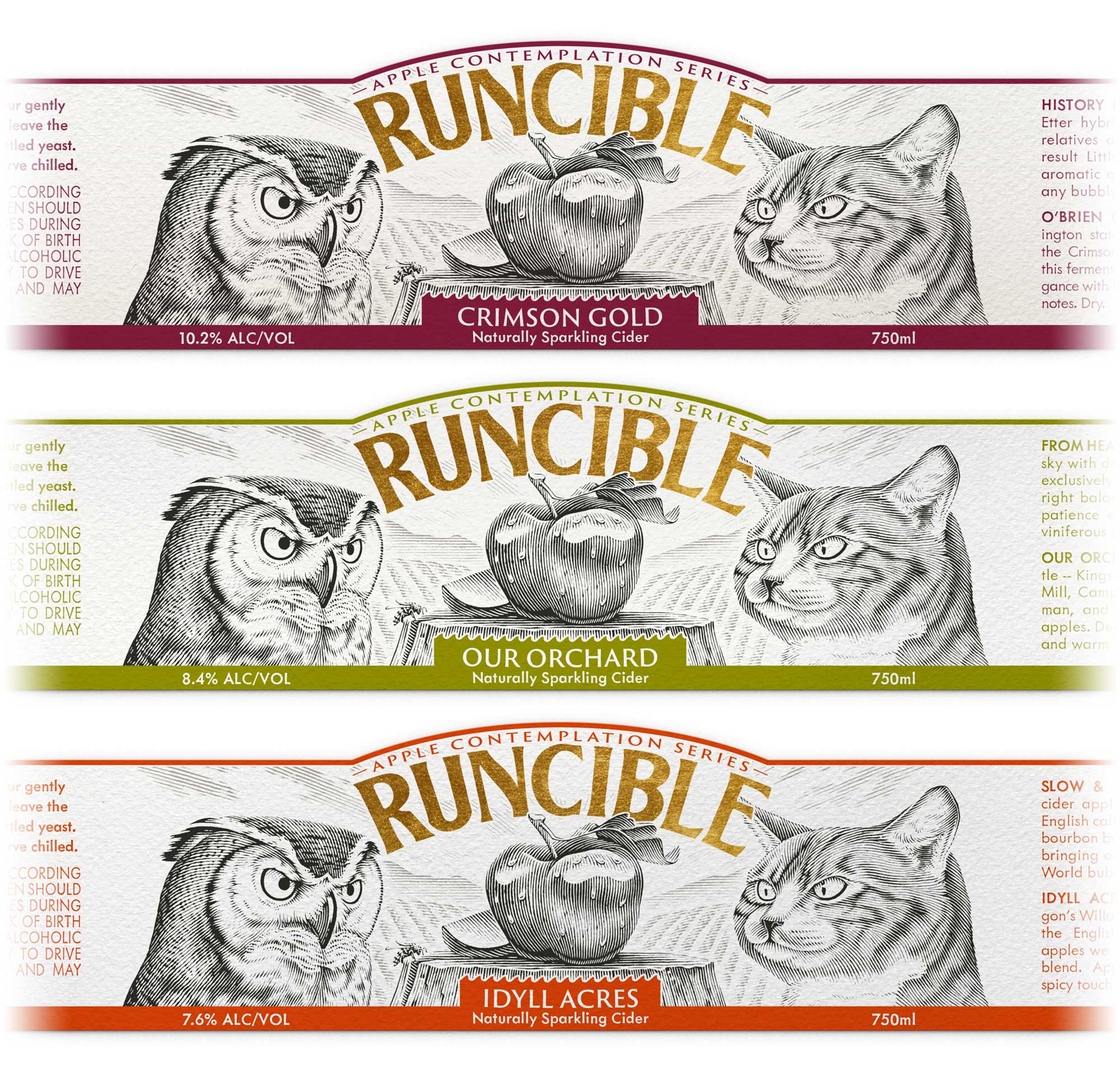 Runcible Cider—Detail animals cider cvat engraving food and beverage illustration label line art owl packaging packaging design pen and ink scratchboard