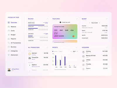 Monoprivat Bank Dashboard balance bank bank card banking dashboard clean concept credit limit dasboard dashboard ui design desktop financial app interface money management product spendings ui ux web web app